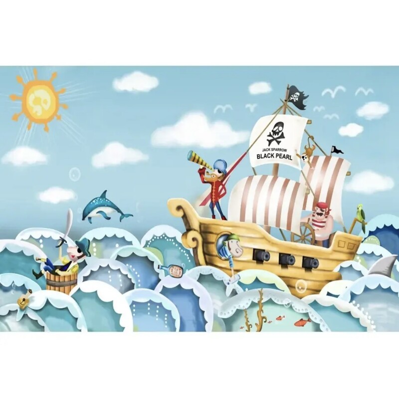Kalózhajó kapitány háttér baba születésnapi fotó háttér kincses térkép Hajó rakomány fa deszka lövöldözős party háttér