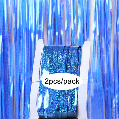 Pachet de 2 perdele din folie argintiu, negru, aur, roz, aur, sclipici, draperii cu franjuri, pentru decorațiuni de fundal pentru petrecerea de nuntă.