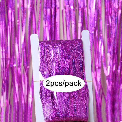 Pachet de 2 perdele din folie argintiu, negru, aur, roz, aur, sclipici, draperii cu franjuri, pentru decorațiuni de fundal pentru petrecerea de nuntă.