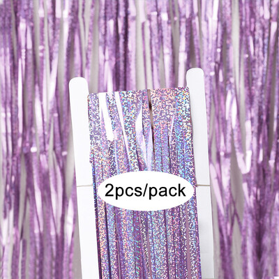 Pachet de 2 perdele din folie argintiu, negru, aur, roz, aur, sclipici, draperii cu franjuri, pentru decorațiuni de fundal pentru petrecerea de nuntă.