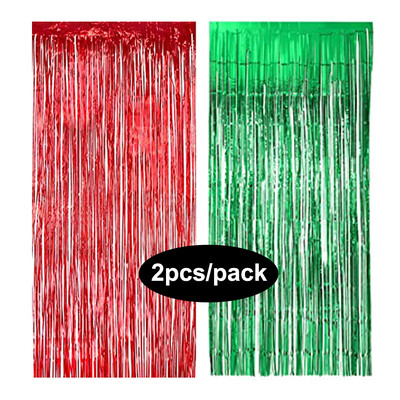 Pachet de 2 perdele din folie argintiu, negru, aur, roz, aur, sclipici, draperii cu franjuri, pentru decorațiuni de fundal pentru petrecerea de nuntă.