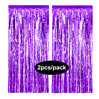 Pachet de 2 perdele din folie argintiu, negru, aur, roz, aur, sclipici, draperii cu franjuri, pentru decorațiuni de fundal pentru petrecerea de nuntă.