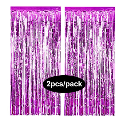 Pachet de 2 perdele din folie argintiu, negru, aur, roz, aur, sclipici, draperii cu franjuri, pentru decorațiuni de fundal pentru petrecerea de nuntă.
