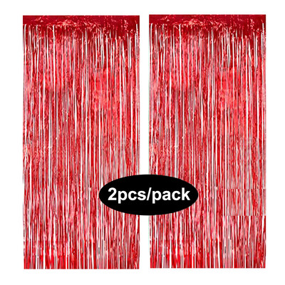 Pachet de 2 perdele din folie argintiu, negru, aur, roz, aur, sclipici, draperii cu franjuri, pentru decorațiuni de fundal pentru petrecerea de nuntă.