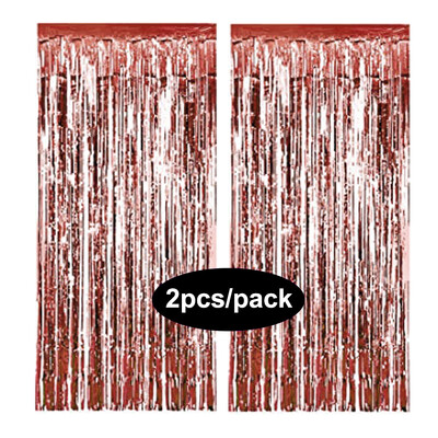 Pachet de 2 perdele din folie argintiu, negru, aur, roz, aur, sclipici, draperii cu franjuri, pentru decorațiuni de fundal pentru petrecerea de nuntă.