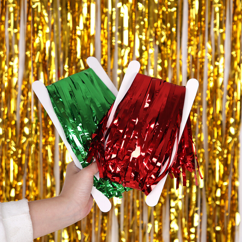 Pachet de 2 perdele din folie argintiu, negru, aur, roz, aur, sclipici, draperii cu franjuri, pentru decorațiuni de fundal pentru petrecerea de nuntă.