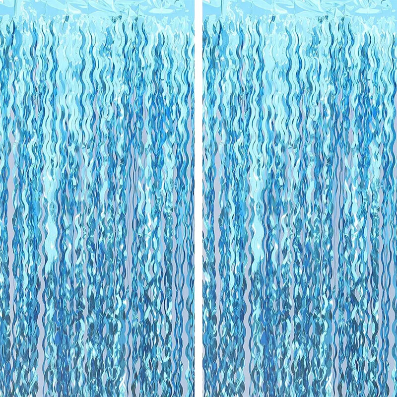 2 DB 2 * 1M fém drótfólia bojtfüggöny kék színben, alkalmas babavárókhoz, sellőkhöz, víz alatti, óceáni és fagyos partikhoz