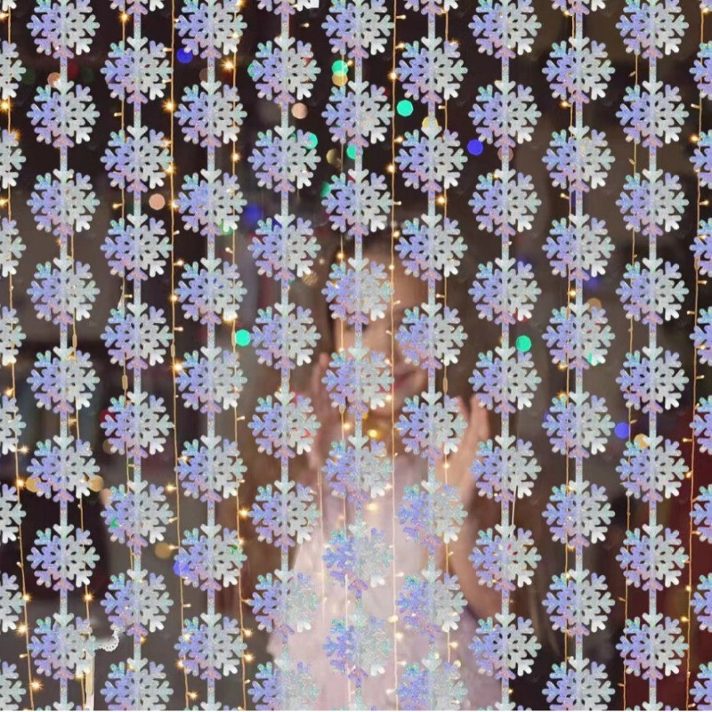 Irizáló lézeres hópehely esőfólia függöny akasztós party háttérdísz karácsonyi bulihoz téli parti háttér dekoráció