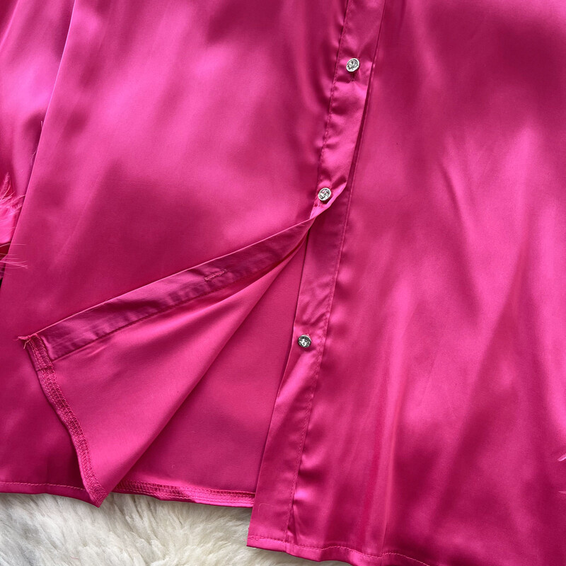 Moteriška palaidinė, atlasinė biuro moteriški marškiniai su sagomis, rankovės su kailiu Camisas De Mujer, tvirta pavasario apverčiama apykaklė Blusas, laisvas „Dropship“