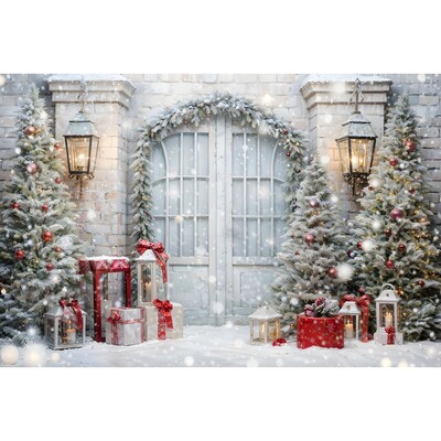 Karácsonyi fotózás Háttér Ablak Kandalló Baba Családi portré Fotóhívás Banner Karácsonyfa beltéri dekoráció Háttér