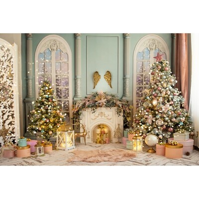 Karácsonyi fotózás Háttér Ablak Kandalló Baba Családi portré Fotóhívás Banner Karácsonyfa beltéri dekoráció Háttér