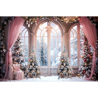 Karácsonyi fotózás Háttér Ablak Kandalló Baba Családi portré Fotóhívás Banner Karácsonyfa beltéri dekoráció Háttér