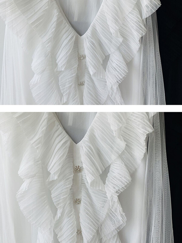 XFPV Sweet Solid V-nyakú fodros, hosszú ujjú, karcsú felső női koreai elegáns flare ujjú blúz női 2023 őszi új dagály SM6596