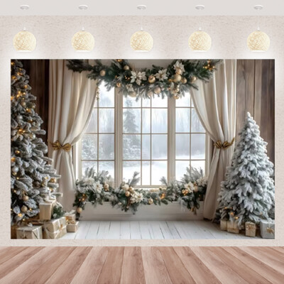 Karácsonyi fotózás háttér téli ablak karácsonyfa medve ajándék családi parti dekoráció gyerekeknek portré hátterek fotó kellékek