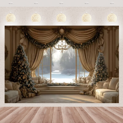 Karácsonyi fotózás háttér téli ablak karácsonyfa medve ajándék családi parti dekoráció gyerekeknek portré hátterek fotó kellékek