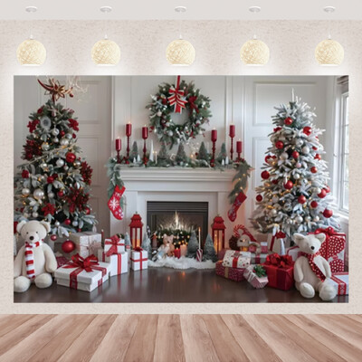Karácsonyi fotózás háttér téli ablak karácsonyfa medve ajándék családi parti dekoráció gyerekeknek portré hátterek fotó kellékek