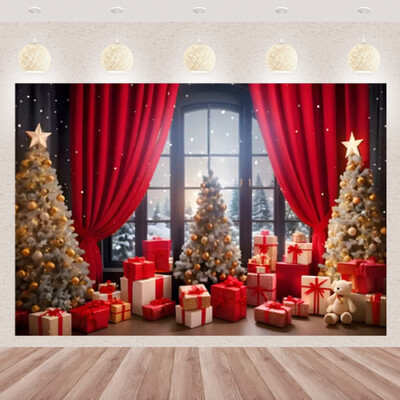 Karácsonyi fotózás háttér téli ablak karácsonyfa medve ajándék családi parti dekoráció gyerekeknek portré hátterek fotó kellékek