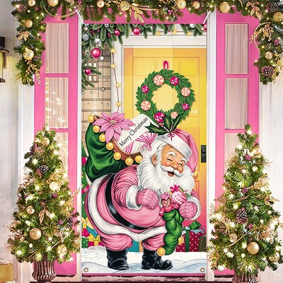 Karácsonyi veranda transzparensek, poliészter Mikulás ajándékozó dekorációk, beltéri és kültéri bejárati ajtó falfestményei