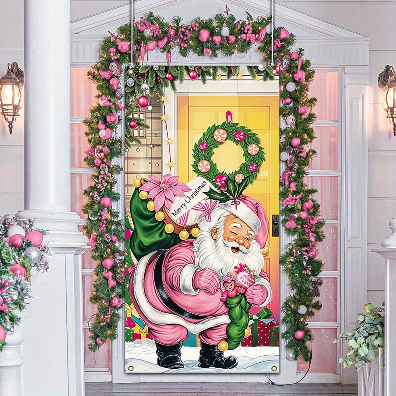 Karácsonyi veranda transzparensek, poliészter Mikulás ajándékozó dekorációk, beltéri és kültéri bejárati ajtó falfestményei
