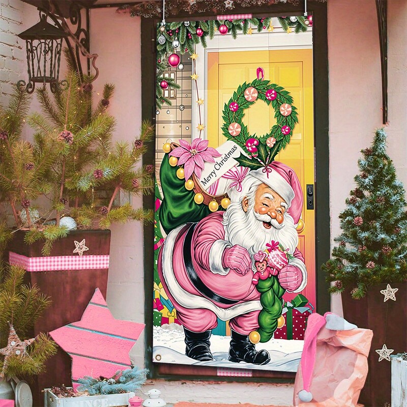 Karácsonyi veranda transzparensek, poliészter Mikulás ajándékozó dekorációk, beltéri és kültéri bejárati ajtó falfestményei