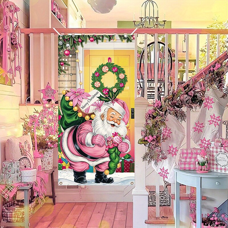 Karácsonyi veranda transzparensek, poliészter Mikulás ajándékozó dekorációk, beltéri és kültéri bejárati ajtó falfestményei