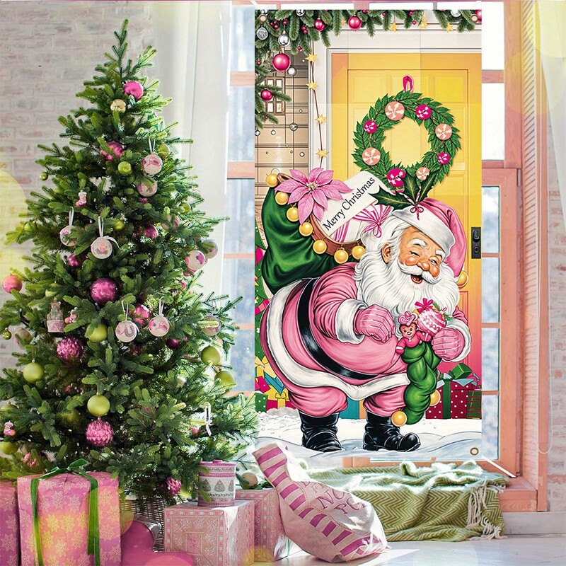 Karácsonyi veranda transzparensek, poliészter Mikulás ajándékozó dekorációk, beltéri és kültéri bejárati ajtó falfestményei