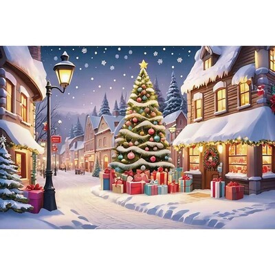 2024 Merry Christmas Village Backdrop δέντρα Δώρα 2025 Πρωτοχρονιά Διακόσμηση Φωτογραφία φόντου Photozone Studio Props