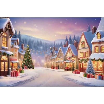 2024 Merry Christmas Village Backdrop δέντρα Δώρα 2025 Πρωτοχρονιά Διακόσμηση Φωτογραφία φόντου Photozone Studio Props