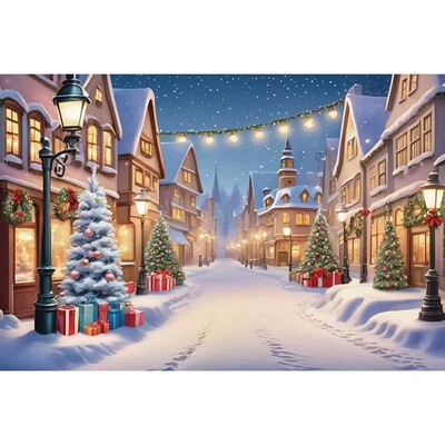 2024 Merry Christmas Village Backdrop δέντρα Δώρα 2025 Πρωτοχρονιά Διακόσμηση Φωτογραφία φόντου Photozone Studio Props