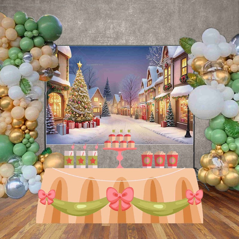 2024 Merry Christmas Village Backdrop δέντρα Δώρα 2025 Πρωτοχρονιά Διακόσμηση Φωτογραφία φόντου Photozone Studio Props