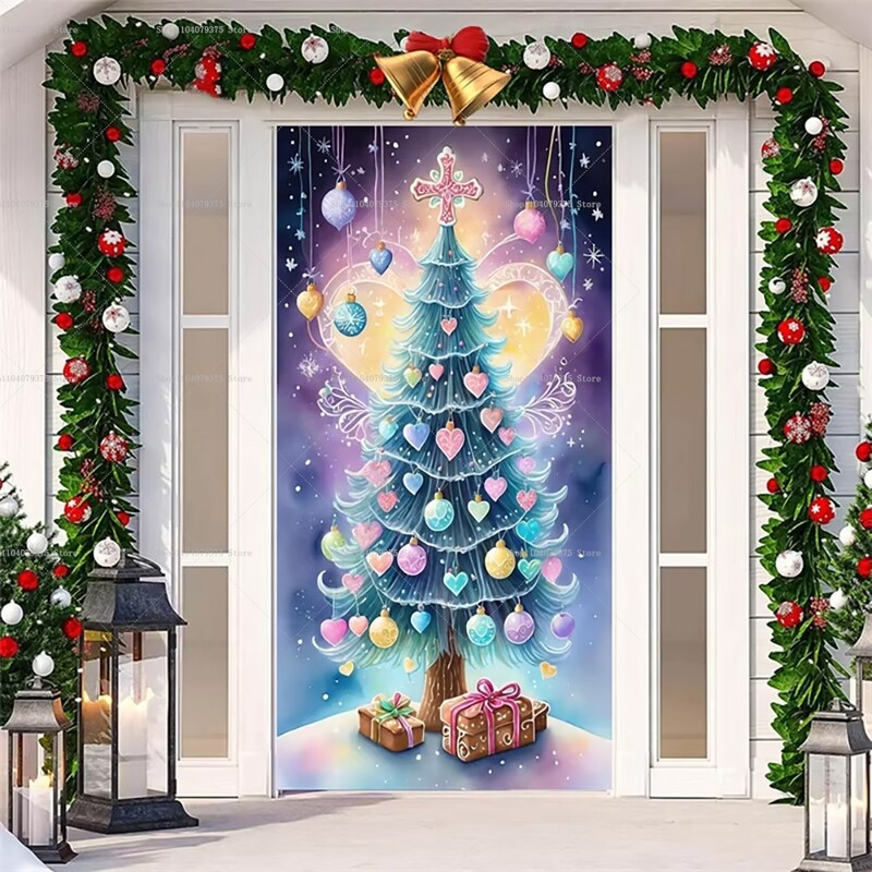 Téli karácsonyfa téma rózsaszín Mikulás jávorszarvas mézeskalács Boldog karácsonyt ajtó Háttér Banner fenyő újév háttér kellékek