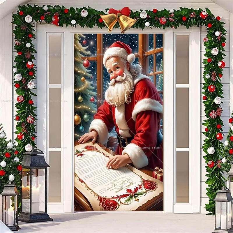 Téli karácsonyfa téma rózsaszín Mikulás jávorszarvas mézeskalács Boldog karácsonyt ajtó Háttér Banner fenyő újév háttér kellékek