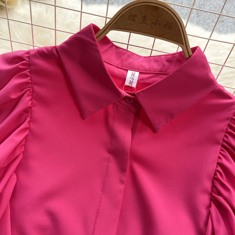 Francia Vintage Elegáns Puff Sleeve Lehajtható gallér Blúz Divat Elegáns felső Tündér tavaszi nyár női ing