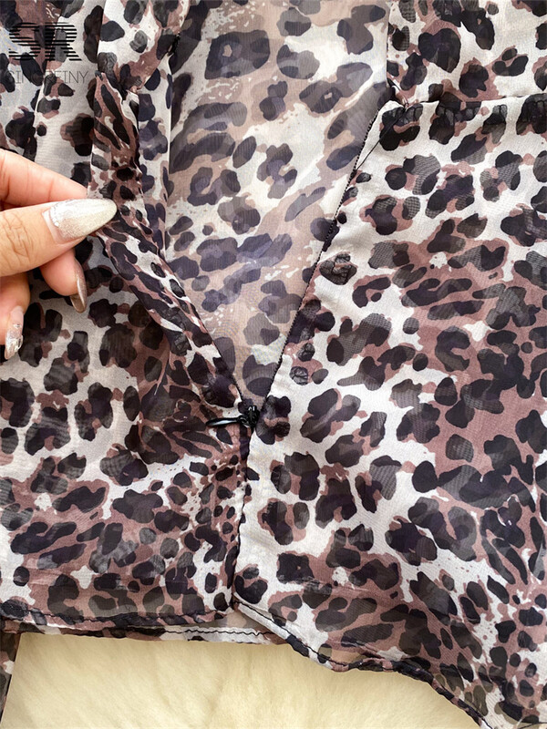 SINGREINY Leopárd sifon blúzok Női lámpás ujjak Alkalmi utcai ruházat masni fűzős őszi divat alapismeretek áttetsző bő felsők
