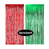 Karácsonyi díszek piros fólia rojtos függönyök csillogó piros zöld csillogó függöny karácsonyi parti dekorációhoz fali háttérhez