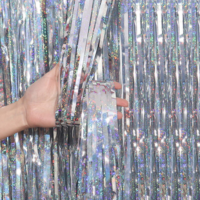 2/3 εκ. Φόντο πάρτι Διακοσμητικός γάμος με φύλλο αλουμινόχαρτο Κουρτίνα με κρόσσια πούλιες Bachelorette Φωτογραφία Κουρτίνα τοίχου με φόντο γενέθλια BabyShower