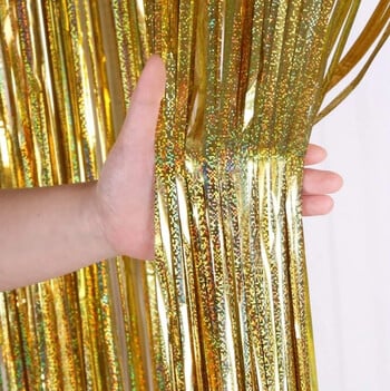 2συσκευασία 2X1M Glitter Party Backdrop Μεταλλικό φύλλο κουρτίνα με κρόσσια κουρτίνα γενεθλίων Γάμος Bachelorette Διακόσμηση Επέτειος ενηλίκων