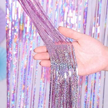 2συσκευασία 2X1M Glitter Party Backdrop Μεταλλικό φύλλο κουρτίνα με κρόσσια κουρτίνα γενεθλίων Γάμος Bachelorette Διακόσμηση Επέτειος ενηλίκων