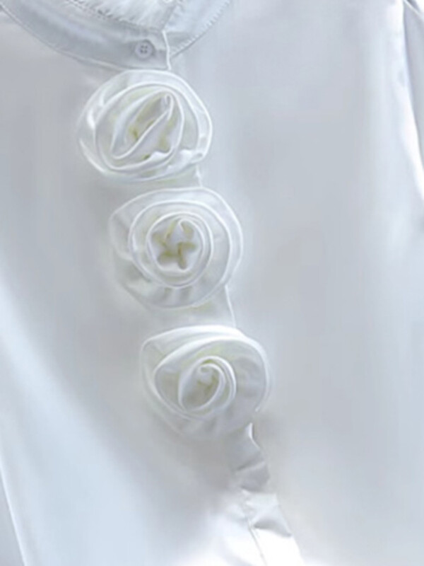 XFPV femei tridimensionale cu flori versiune coreeană bluză guler stand cămăși largi cu mâneci lungi primăvară vară 2024 SM10691