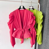 Elegáns francia blúz női hajlított élű, V-nyakú, hosszú, felfújt ujjú ingek Őszi udvar stílusú alkalmi női felsők Dropshipping