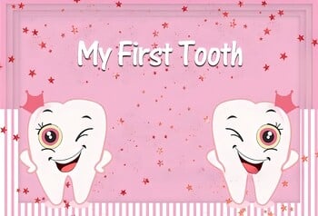 Baby Cartoon My First Teeth Διακόσμηση πάρτι γενεθλίων Banner φόντου Αυτό είναι μια αφίσα για αγόρι και κορίτσι που γυρίζει φόντο Δόντι