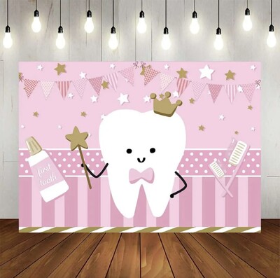 Baba rajzfilm Első fogaim Születésnapi parti dekoráció Háttér Banner Ez egy fiú és egy lány plakát fényképező háttér fog