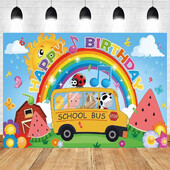 Animale din desene animate Pepene verde Tema Autobuz școlar Petrecere de aniversare Baby Shower Fotografie Fundal din vinil Materiale pentru decorarea camerei copiilor