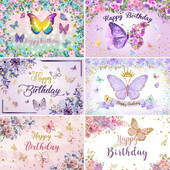 Álmodozó pillangó témájú fotózás gyermek születésnapi parti babaváró lila virágok transzparens háttér dekoráció fotóstúdió