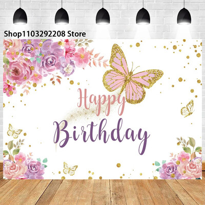 Álmodozó pillangó témájú fotózás gyermek születésnapi parti babaváró lila virágok transzparens háttér dekoráció fotóstúdió