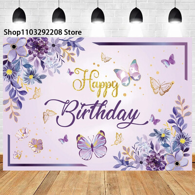 Álmodozó pillangó témájú fotózás gyermek születésnapi parti babaváró lila virágok transzparens háttér dekoráció fotóstúdió