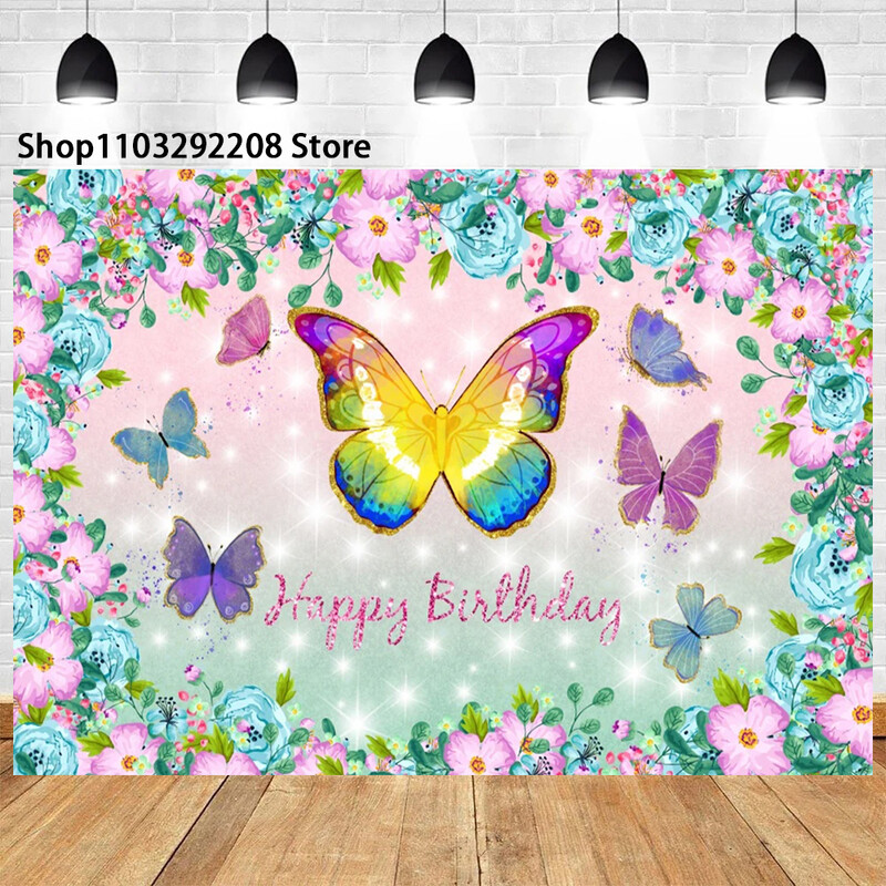 Álmodozó pillangó témájú fotózás gyermek születésnapi parti babaváró lila virágok transzparens háttér dekoráció fotóstúdió