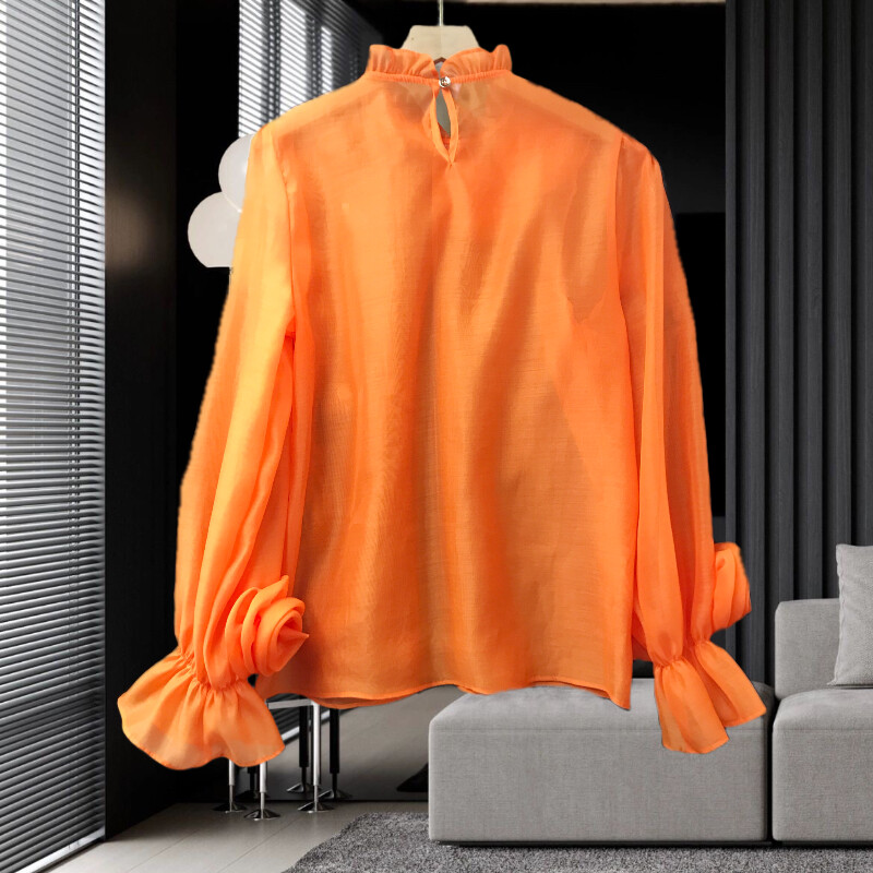 2024. tavasz, francia stílusú női ing, háromdimenziós virágos patchwork színes blúz tömör, hosszú ujjú női felső 42927