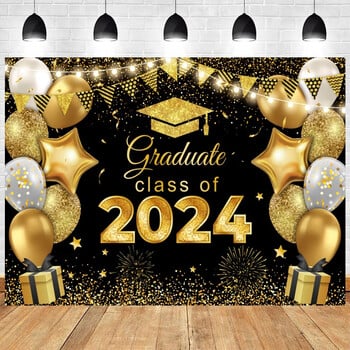 2024 Graduation Theme Photography Pink and Gold Glitter Balloons Bachelor Hat Congrats Grad Party Decor banner Photo Foto