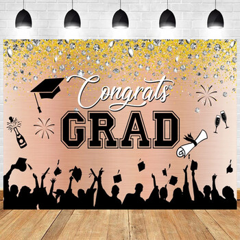 2024 Graduation Theme Photography Pink and Gold Glitter Balloons Bachelor Hat Congrats Grad Party Decor banner Photo Foto